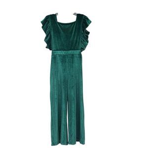 Orchid Lane Girl’s Emerald Green Velvet Wide-Leg One-Piece Jumpsuit Size 4